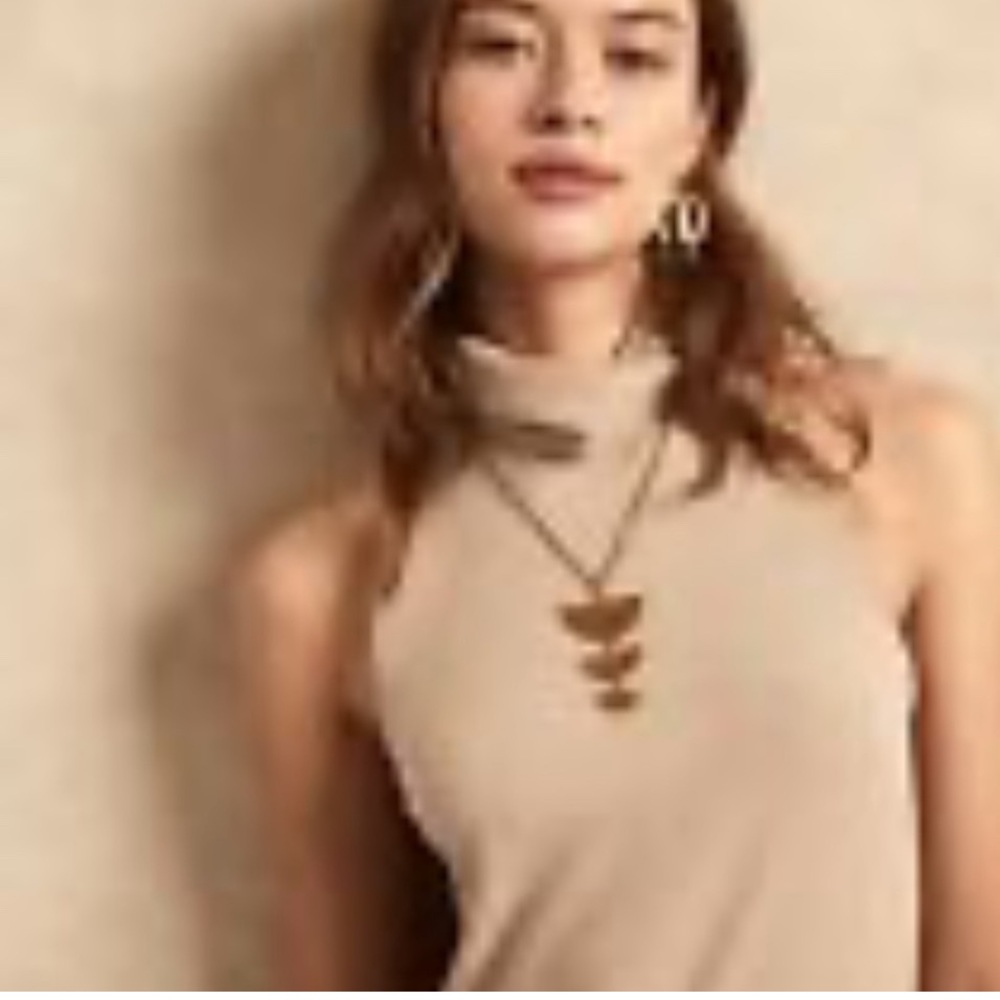 Banana Republic beige/tan mock neck ribbed sleeveless dress